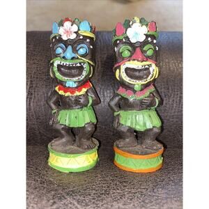 2 Tiki Nar Chief Figurine Shelf Decor Collectible Sculpture Resin Totem (PAIR)